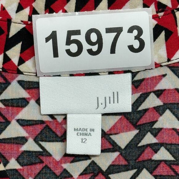 J Jill Shirt Dress 12 Knee Length Red Black White Button Up Roll Tab‎ Career - Picture 9 of 9